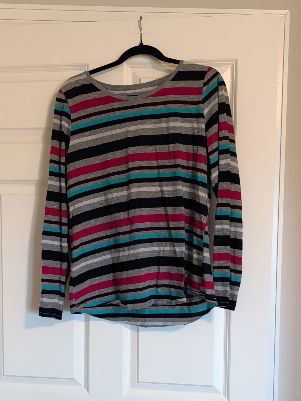Sonoma Long-Sleeve Striped Tee in Gray, Black, Pink & Teal
